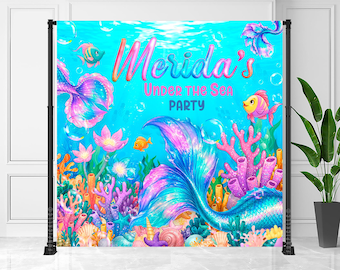 Banner de La Sirenita: Fondo de cumpleaños bajo el mar, descarga digital - ARI03