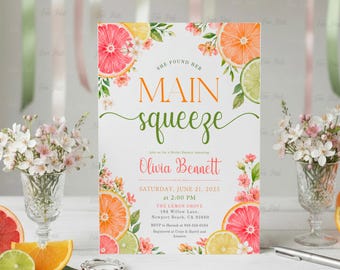 Invitación para despedida de soltera con temática cítrica: Invitación floral de limón para despedida de soltera, plantilla editable de Canva (descarga digital) FRU05