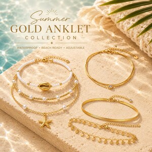 Gold Pearl Starfish Anklet Set, Waterproof Summer Beach Foot Chain for Women