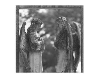 Angel Statue Fine Art Poster | Black and White Cemetery Photography