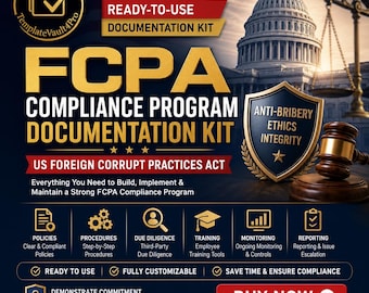 FCPA Compliance Program Documentation Kit | US Foreign Corrupt Practices Act Templates | Anti-Bribery Compliance Package