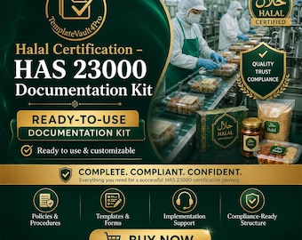 Halal Certification HAS 23000 Documentation Kit – Editable Halal Assurance System Templates | Compliance & Audit Toolkit