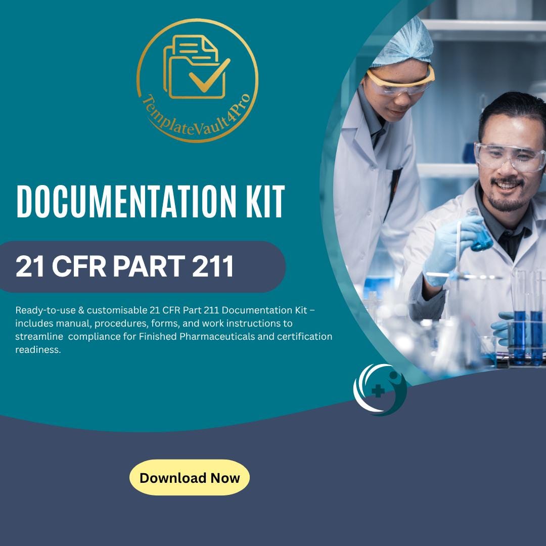 Part Documentation 21 CFR Part 211 Documentation Kit – Complete Editable Toolkit for ...