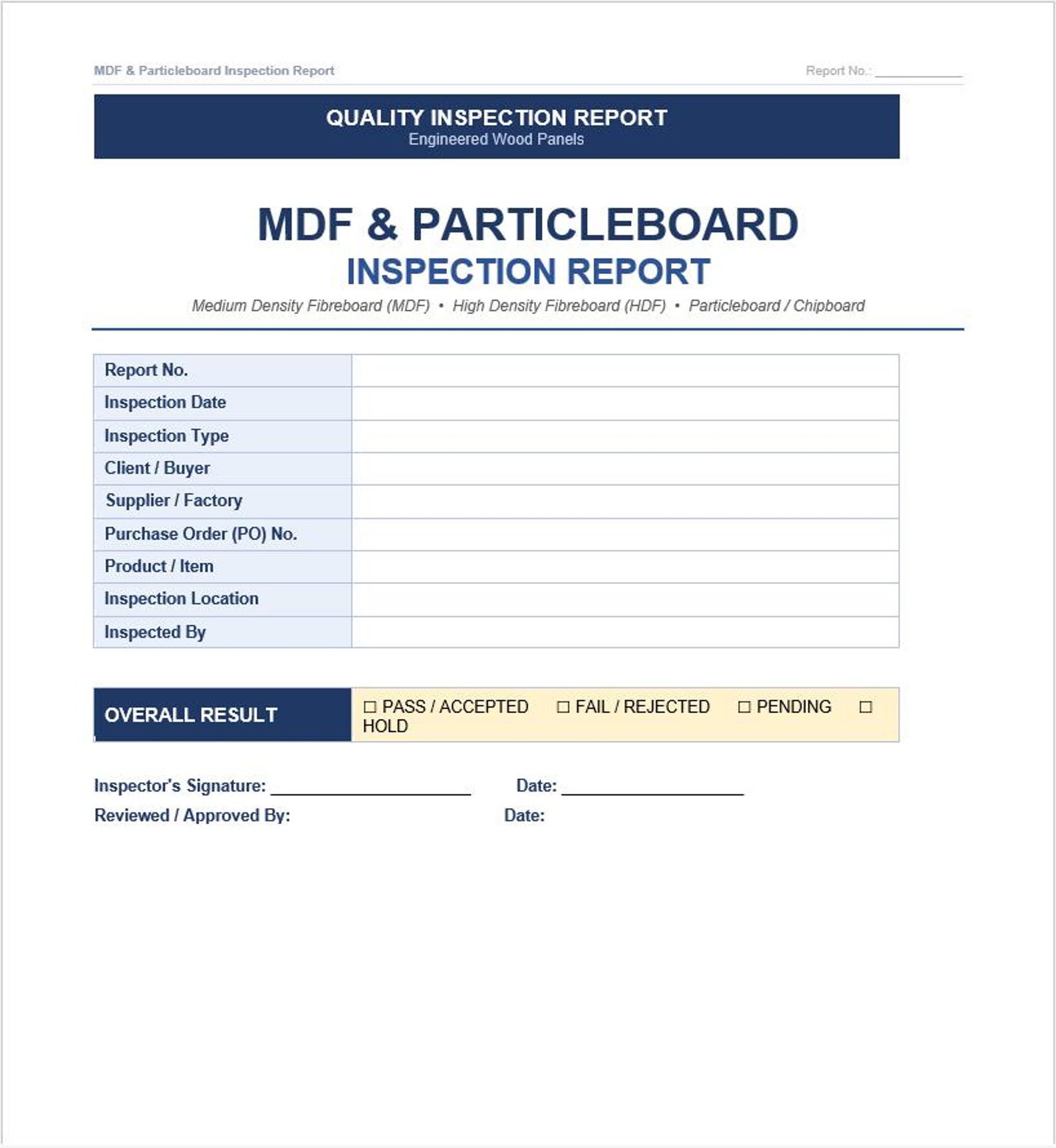 Pdf File Report Design MDF Particleboard Inspection Report Template | Engineered Wood Quality ...