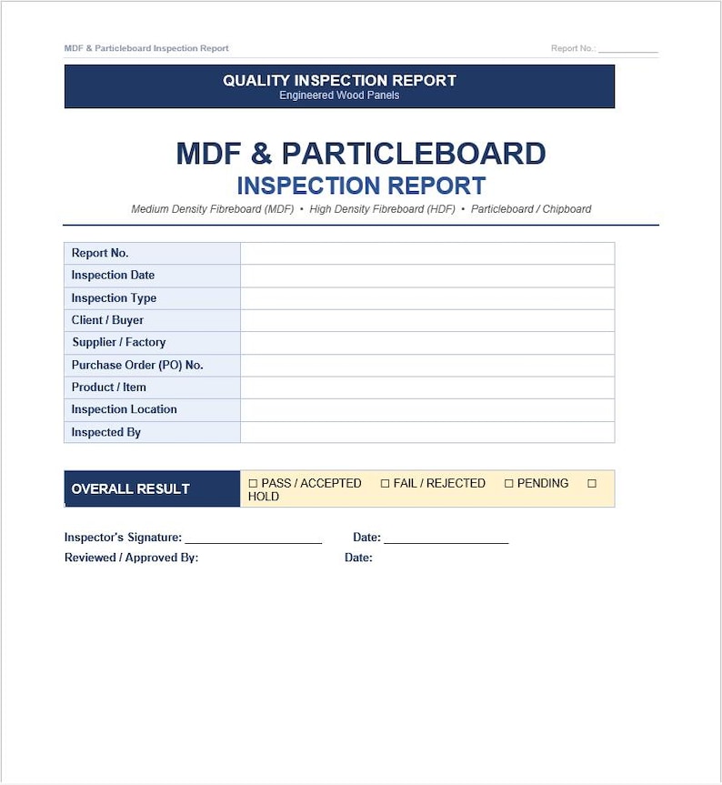 Example Insection Report Form MDF Particleboard Inspection Report Template | Engineered Wood Quality ...