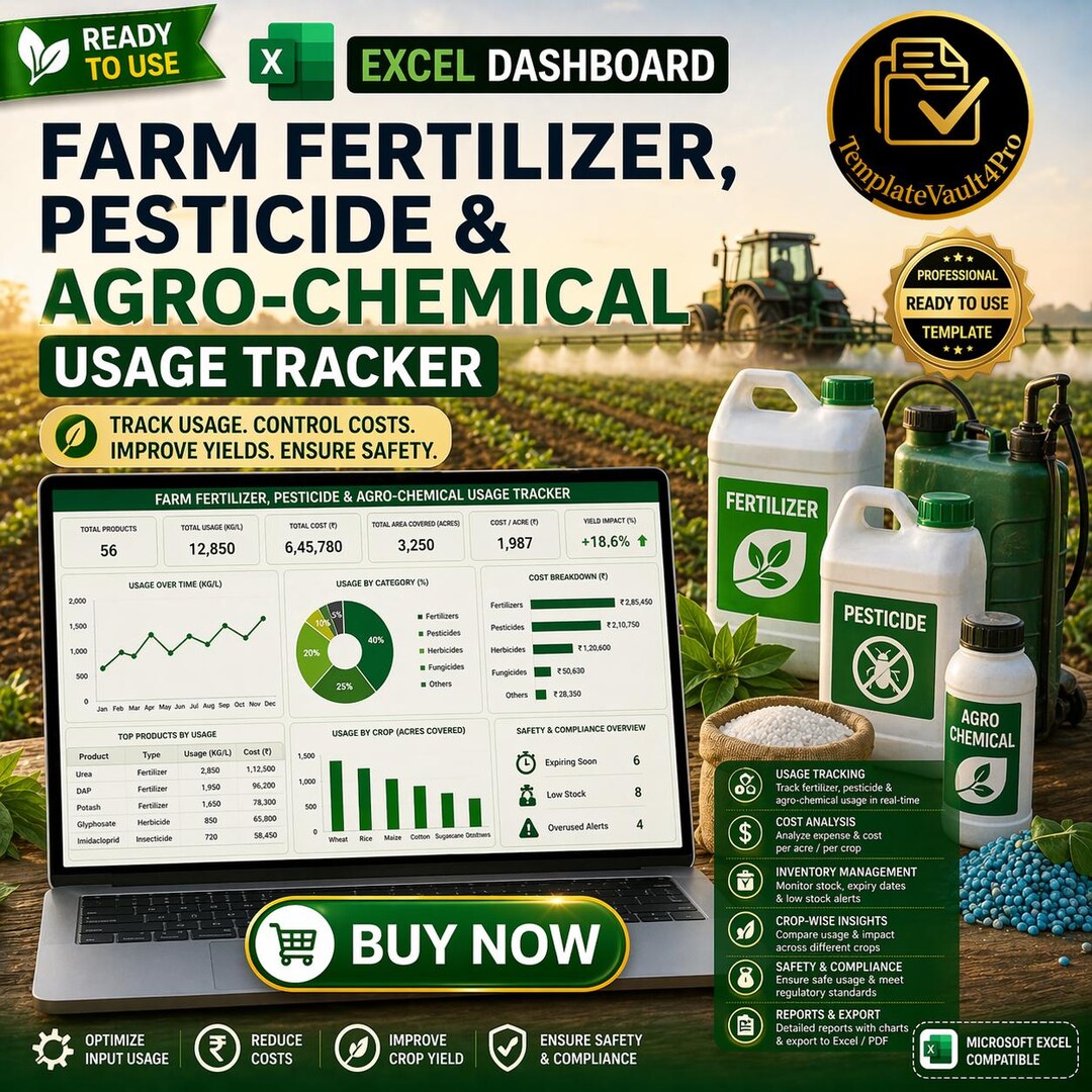 Farm Fertilizer & Pesticide Excel Tracker | Agro Chemical Usage ...