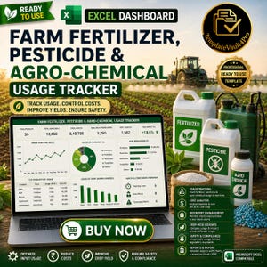 Sistema de seguimiento de fertilizantes y pesticidas agrícolas en Excel / Panel de control del uso de agroquímicos / Gestión de insumos agrícolas / Plantilla de registro agrícola