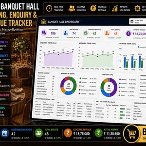 Panel de control de Excel para reservas de salones de banquetes / Seguimiento de consultas y eventos de hoteles / Monitor de ingresos y pagos / Plantilla para reservas de eventos nupciales