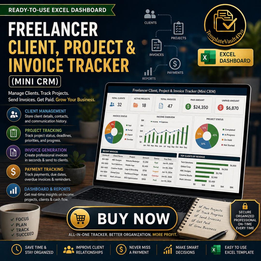 Freelancer Mini CRM Excel Dashboard | Client Project & Invoice Tracker ...