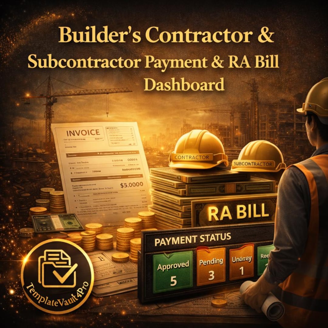 Ra Bill Format Contractor Payment Excel Dashboard | RA Bill Tracker Template ...
