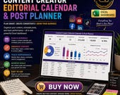Content Creator Excel Dashboard | Editorial Calendar & Social Media Post Planner | Content Schedule Tracker | Creator Workflow Template