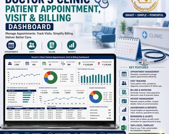 Clinic Appointment & Billing Excel Dashboard | Patient Visit Tracker | Doctor Practice Management | Medical Invoice Template