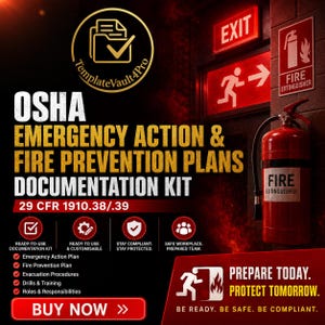 Dokumentationspaket för nödåtgärder och brandförebyggande åtgärder | Mallar för efterlevnad av OSHA:s EAP- och FPP-regler | Paket för beredskap på arbetsplatsen