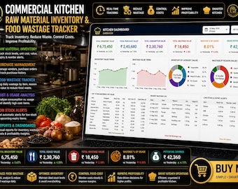 Kitchen Inventory Excel Dashboard | Raw Material Stock & Food Wastage Tracker | Restaurant Store Management | Food Cost Control Template