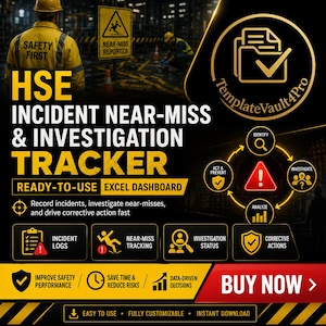 HSE Excel-instrumentpanel | Spårare för utredning av nära-olyckor | Säkerhetsrapporteringslogg | EHS-mall