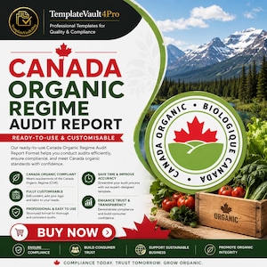 May include: A promotional graphic for a Canada Organic Regime Audit Report. The design features a green and white color scheme with the text "CANADA ORGANIC REGIME AUDIT REPORT." A maple leaf logo is prominent, along with the words "BUY NOW."