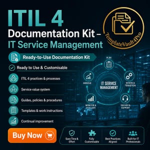 ITIL 4 ITSM-dokumentationspaket | Mallar för IT-tjänsthantering | Dokumentationspaket för IT-drift