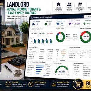 Landlord Rent Tracker Excel Dashboard | Rental Income & Tenant Management | Lease Expiry Alerts | Property Management Template image 1
