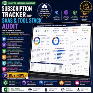 SaaS Subscription Spreadsheet | Tool Stack Audit Tracker | Software Renewal Manager | Google Sheets
