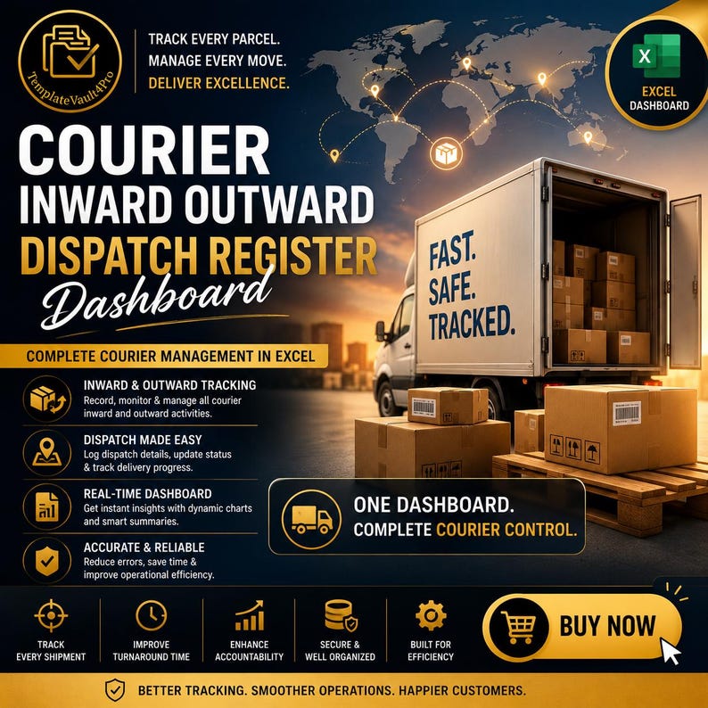 Courier Dispatch Excel Dashboard | Inward Outward Register | Office ...
