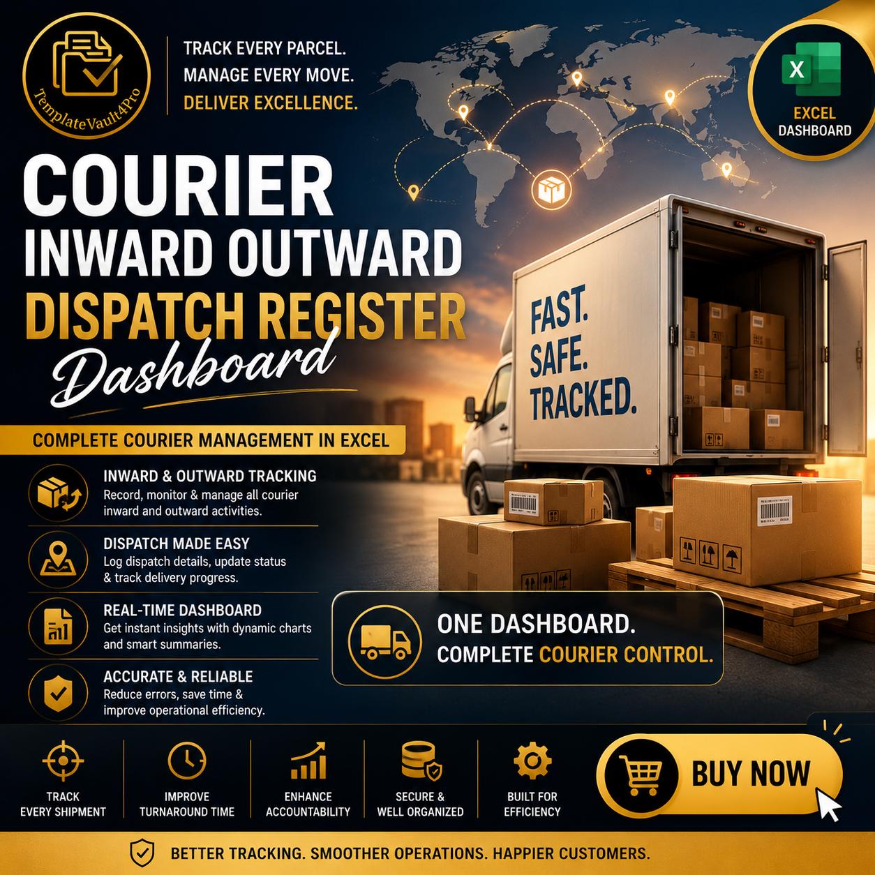 Courier Dispatch Excel Dashboard | Inward Outward Register | Office ...