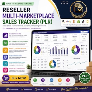 Reseller Multi Marketplace Excel Dashboard | Sales & Fees Tracker for Amazon Etsy Shopify | Profit Payout Order Consolidator (PLR)
