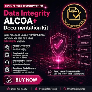 Dokumentationspaket för dataintegritet ALCOA+ – Redigerbara mallar för farmaceutisk datastyrning | Verktygspaket för GxP-efterlevnad
