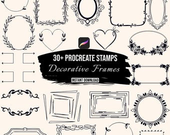 Procreate Stamps Ornamental Borders, Vintage Wreath Brushes, Botanical Frame Stamps, Digital Download