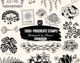 Carimbos Botânicos para Procreate | Mais de 1000 Pincéis para Molduras de Coroas de Flores e Folhas | Pacote de Carimbos Florais para Procreate no iPad