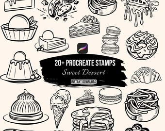 Sweet Dessert Procreate Stamps | 20+ Food Procreate Brushes | Bakery Doodle Stamps | Cake Cookie Stamps | Procreate Brush Set Download