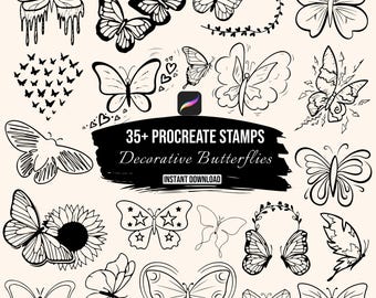 Butterfly Procreate Stamps | 35+ Decorative Butterfly Brushes | Monarch Butterfly Stamps | Boho Butterfly Procreate | Brush Set Download