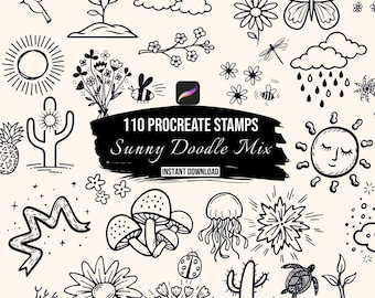 Sunny Doodle Procreate Stamps | 110 Nature Procreate Brushes | Botanical Doodle Stamps | Summer Nature Stamps | Procreate Brush Set Download