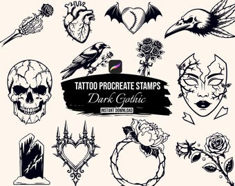 Dark Academia Tattoo Procreate Stamps | Rose Cathedral Skeleton Hand Brushes | Gothic Halloween Digital Flash