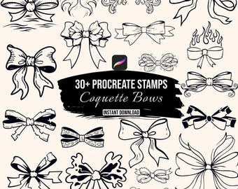 Coquette Bow Procreate Stamps, 30+ Ribbon Bow Brushes, Tattoo Bow Stamp Set, Girly Procreate Brush, Aesthetic Bow Stamp, Digital Download