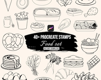 Food Procreate Stamps | 40+ Food Doodle Procreate Brushes | Kitchen Food Stamps | Avocado Bento Stamps | Procreate Brush Set Download