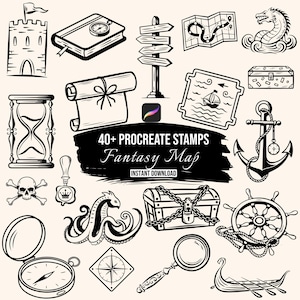 Fantasiekaart Procreate-stempels | 40+ penselen voor kaartvoortplanting | DnD-kaartstempels | Kaarten maken voortplanten | Penselenset downloaden
