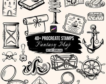 Fantasy Map Procreate Stamps | 40+ Map Procreate Brushes | DnD Map Stamps | Mapmaking Procreate | Brush Set Download