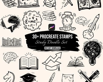 Study Procreate Stamp Brushes | 30 pieczątek do nauki mózgu w szkole