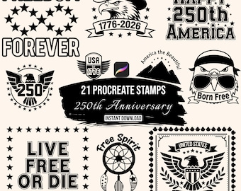 USA 250th Anniversary Procreate Stamp Set | Patriotic Eagle Brushes, 4th of July, American Independence Day 1776–2026