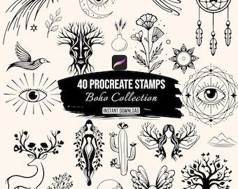 Boho Procreate Stamps | 40 Mystical Procreate Brushes | Sacred Geometry Stamps | Boho Doodle Stamps