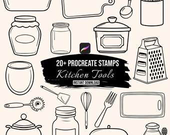 Kitchen Tools Procreate Stamps | 20+ Cooking Procreate Brushes | Kitchen Doodle Stamps | Cozy Kitchen Stamps | Procreate Brush Set Download