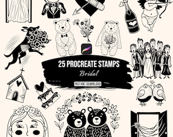 Bridal Procreate Stamps | 25 Wedding Procreate Brushes | Cute Wedding Doodle Stamps | Bride Groom Stamps | Procreate Brush Set Download