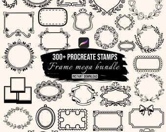 Procreate Frame Stamps | 300+ Floral, Vintage & Decorative Border Brushes, Polaroid Frames, Wreath Bundle | Digital Download