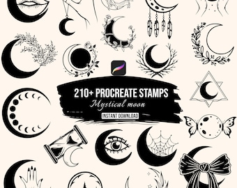 Mystical Moon Collection Procreate Stamps: 213 Moon Flower Symbol Brushes, Dreamy Lunar Aesthetic, Dark Moon Brush Set, Instant Download