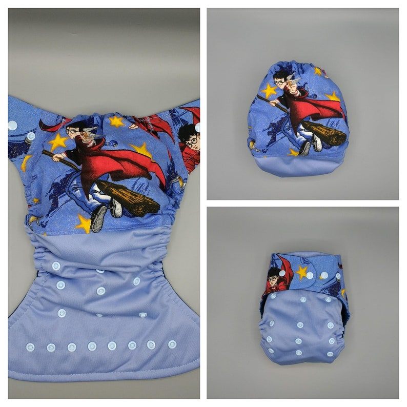 Made to order. Cloth diaper SassyCloth one size pocket diaper with wizard boy cotton print