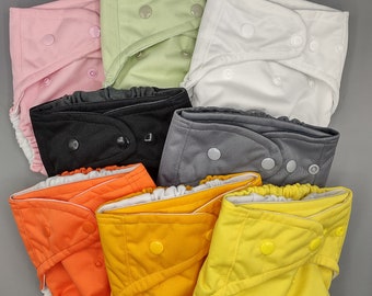 SassyCloth OS pocket diaper with solid color PUL, pack of 3. Made to order.