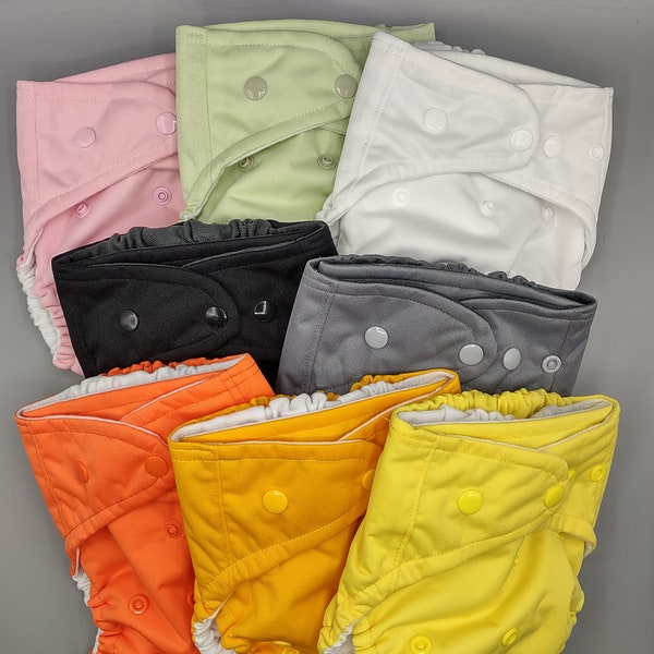 SassyCloth OS pocket diaper with solid color PUL, pack of 3. Made to order.