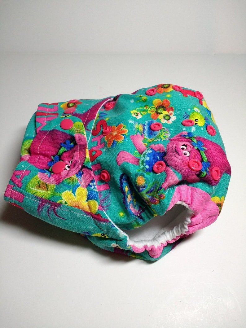 Cloth diaper SassyCloth one size pocket diaper with Troll princess cotton print Made to order.
