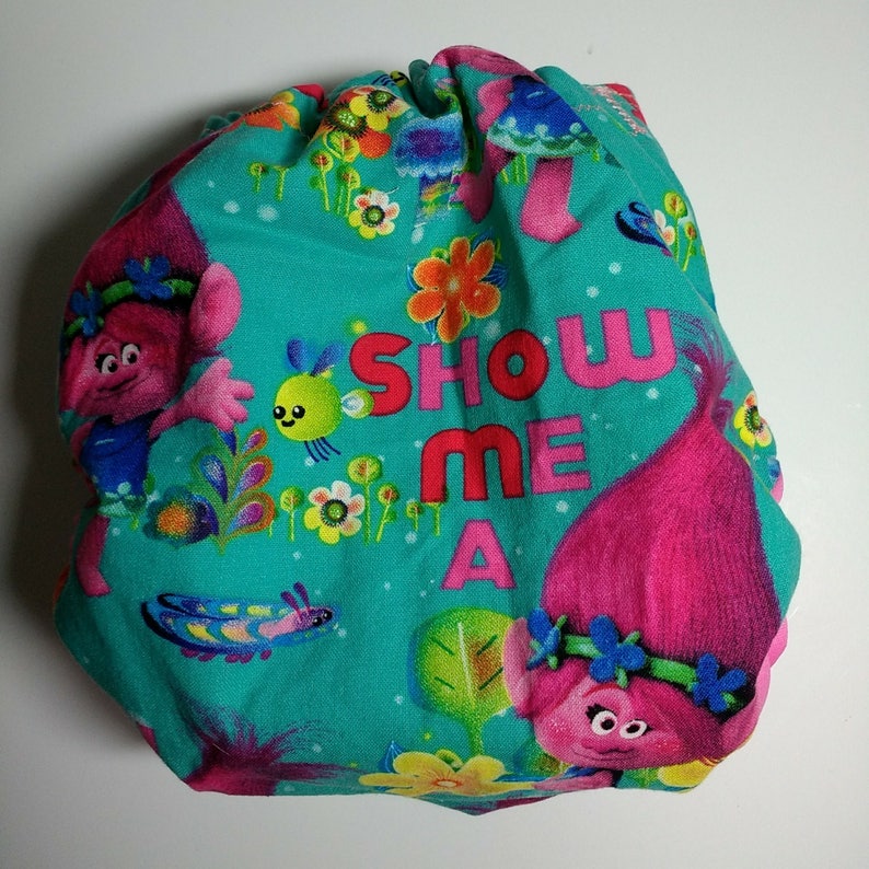 Cloth diaper SassyCloth one size pocket diaper with Troll princess cotton print Made to order.