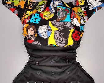 Pañal de tela SassyCloth, pañal de bolsillo de talla única con estampado de algodón de Star Wars 3. Hecho a pedido.
